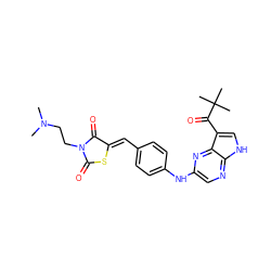 CN(C)CCN1C(=O)S/C(=C\c2ccc(Nc3cnc4[nH]cc(C(=O)C(C)(C)C)c4n3)cc2)C1=O ZINC000148919223