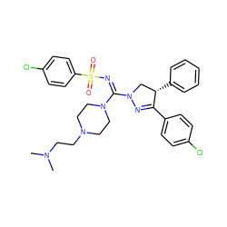 CN(C)CCN1CCN(/C(=N\S(=O)(=O)c2ccc(Cl)cc2)N2C[C@H](c3ccccc3)C(c3ccc(Cl)cc3)=N2)CC1 ZINC000049695208