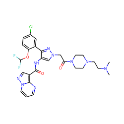 CN(C)CCN1CCN(C(=O)Cn2cc(NC(=O)c3cnn4cccnc34)c(-c3cc(Cl)ccc3OC(F)F)n2)CC1 ZINC001772657072