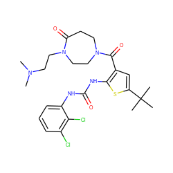 CN(C)CCN1CCN(C(=O)c2cc(C(C)(C)C)sc2NC(=O)Nc2cccc(Cl)c2Cl)CCC1=O ZINC000072318122