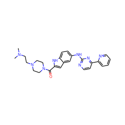 CN(C)CCN1CCN(C(=O)c2cc3cc(Nc4nccc(-c5ccccn5)n4)ccc3[nH]2)CC1 ZINC000144306479