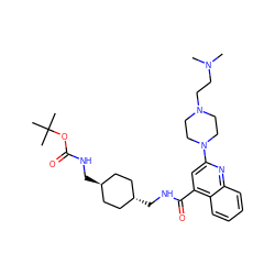 CN(C)CCN1CCN(c2cc(C(=O)NC[C@H]3CC[C@H](CNC(=O)OC(C)(C)C)CC3)c3ccccc3n2)CC1 ZINC000253733712