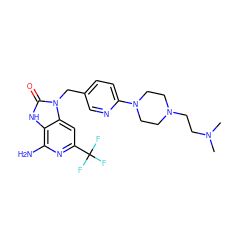 CN(C)CCN1CCN(c2ccc(Cn3c(=O)[nH]c4c(N)nc(C(F)(F)F)cc43)cn2)CC1 ZINC000072123536