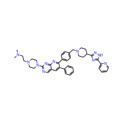 CN(C)CCN1CCN(c2ncc3cc(-c4ccccc4)c(-c4ccc(CN5CCC(c6n[nH]c(-c7ccccn7)n6)CC5)cc4)nc3n2)CC1 ZINC000049832791