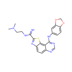 CN(C)CCNC(=N)c1nc2ccc3ncnc(Nc4ccc5c(c4)OCO5)c3c2s1 ZINC000096270433