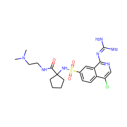 CN(C)CCNC(=O)C1(NS(=O)(=O)c2ccc3c(Cl)cnc(N=C(N)N)c3c2)CCCC1 ZINC000014960851