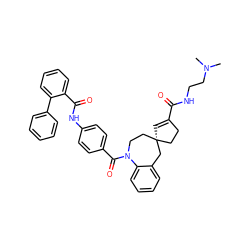 CN(C)CCNC(=O)C1=C[C@@]2(CC1)CCN(C(=O)c1ccc(NC(=O)c3ccccc3-c3ccccc3)cc1)c1ccccc1C2 ZINC000003965926