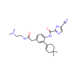 CN(C)CCNC(=O)Cc1ccc(NC(=O)c2ncc(C#N)[nH]2)c(C2=CCC(C)(C)CC2)c1 ZINC000169701083