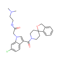 CN(C)CCNC(=O)Cn1cc(C(=O)N2CCC3(CC2)OCc2ccccc23)c2ccc(Cl)cc21 ZINC000140090977