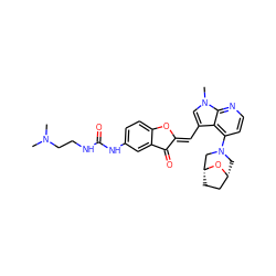 CN(C)CCNC(=O)Nc1ccc2c(c1)C(=O)/C(=C/c1cn(C)c3nccc(N4C[C@@H]5CC[C@H](C4)O5)c13)O2 ZINC000049073047