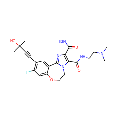 CN(C)CCNC(=O)c1c(C(N)=O)nc2n1CCOc1cc(F)c(C#CC(C)(C)O)cc1-2 ZINC000205800286