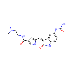 CN(C)CCNC(=O)c1c[nH]c(/C=C2\C(=O)Nc3ccc(NC(N)=O)cc32)c1 ZINC000100393584