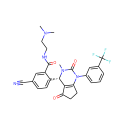 CN(C)CCNC(=O)c1cc(C#N)ccc1[C@H]1C2=C(CCC2=O)N(c2cccc(C(F)(F)F)c2)C(=O)N1C ZINC001772579750