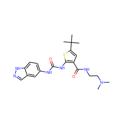 CN(C)CCNC(=O)c1cc(C(C)(C)C)sc1NC(=O)Nc1ccc2[nH]ncc2c1 ZINC000066251454