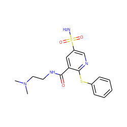 CN(C)CCNC(=O)c1cc(S(N)(=O)=O)cnc1Sc1ccccc1 ZINC000049089539