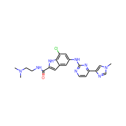 CN(C)CCNC(=O)c1cc2cc(Nc3nccc(-c4cn(C)cn4)n3)cc(Cl)c2[nH]1 ZINC000222323752