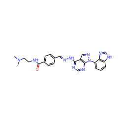 CN(C)CCNC(=O)c1ccc(/C=N/Nc2ncnc3c2cnn3-c2cccc3[nH]cnc23)cc1 ZINC000026248886