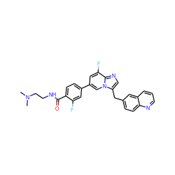 CN(C)CCNC(=O)c1ccc(-c2cc(F)c3ncc(Cc4ccc5ncccc5c4)n3c2)cc1F ZINC000205319389