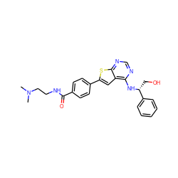 CN(C)CCNC(=O)c1ccc(-c2cc3c(N[C@H](CO)c4ccccc4)ncnc3s2)cc1 ZINC000653695861