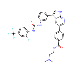 CN(C)CCNC(=O)c1ccc(-c2cnc3[nH]cc(-c4cccc(NC(=O)Nc5ccc(C(F)(F)F)cc5F)c4)c3c2)cc1 ZINC000043062458