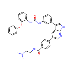 CN(C)CCNC(=O)c1ccc(-c2cnc3[nH]cc(-c4cccc(NC(=O)Nc5ccccc5Oc5ccccc5)c4)c3c2)cc1 ZINC000042921403