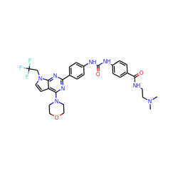 CN(C)CCNC(=O)c1ccc(NC(=O)Nc2ccc(-c3nc(N4CCOCC4)c4ccn(CC(F)(F)F)c4n3)cc2)cc1 ZINC000049780749