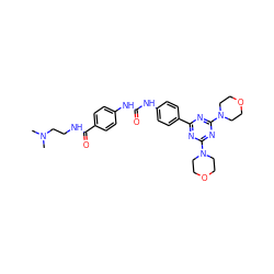 CN(C)CCNC(=O)c1ccc(NC(=O)Nc2ccc(-c3nc(N4CCOCC4)nc(N4CCOCC4)n3)cc2)cc1 ZINC000049757132