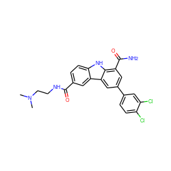 CN(C)CCNC(=O)c1ccc2[nH]c3c(C(N)=O)cc(-c4ccc(Cl)c(Cl)c4)cc3c2c1 ZINC000113210055