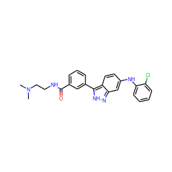 CN(C)CCNC(=O)c1cccc(-c2[nH]nc3cc(Nc4ccccc4Cl)ccc23)c1 ZINC000028528735