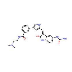 CN(C)CCNC(=O)c1cccc(-c2c[nH]c(/C=C3\C(=O)Nc4ccc(NC(N)=O)cc43)c2)c1 ZINC000028708320