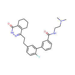 CN(C)CCNC(=O)c1cccc(-c2cc(CCc3n[nH]c(=O)c4c3CCCC4)ccc2F)c1 ZINC000141425722