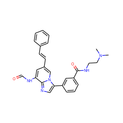 CN(C)CCNC(=O)c1cccc(-c2cnc3c(NC=O)cc(/C=C/c4ccccc4)cn23)c1 ZINC000061905296