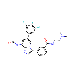 CN(C)CCNC(=O)c1cccc(-c2cnc3c(NC=O)cc(-c4cc(F)c(F)c(F)c4)cn23)c1 ZINC000061906780