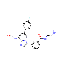 CN(C)CCNC(=O)c1cccc(-c2cnc3c(NC=O)cc(-c4ccc(F)cc4)cn23)c1 ZINC000061903330