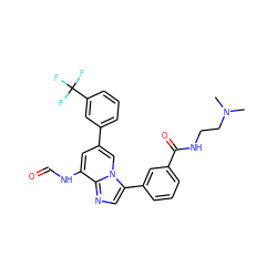 CN(C)CCNC(=O)c1cccc(-c2cnc3c(NC=O)cc(-c4cccc(C(F)(F)F)c4)cn23)c1 ZINC000061908482