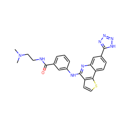 CN(C)CCNC(=O)c1cccc(Nc2nc3cc(-c4nnn[nH]4)ccc3c3sccc23)c1 ZINC000167785253