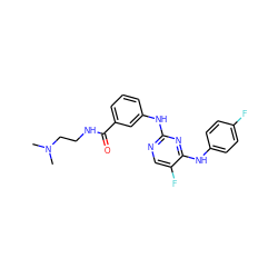 CN(C)CCNC(=O)c1cccc(Nc2ncc(F)c(Nc3ccc(F)cc3)n2)c1 ZINC000653760138