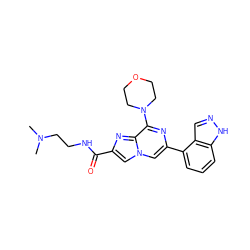 CN(C)CCNC(=O)c1cn2cc(-c3cccc4[nH]ncc34)nc(N3CCOCC3)c2n1 ZINC000073312746