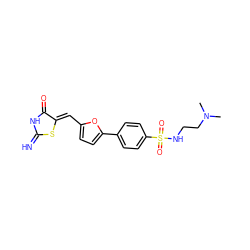 CN(C)CCNS(=O)(=O)c1ccc(-c2ccc(/C=C3\SC(=N)NC3=O)o2)cc1 ZINC000014963231