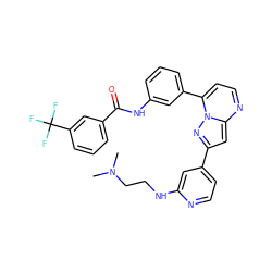 CN(C)CCNc1cc(-c2cc3nccc(-c4cccc(NC(=O)c5cccc(C(F)(F)F)c5)c4)n3n2)ccn1 ZINC000049781294