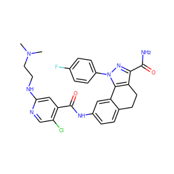 CN(C)CCNc1cc(C(=O)Nc2ccc3c(c2)-c2c(c(C(N)=O)nn2-c2ccc(F)cc2)CC3)c(Cl)cn1 ZINC000049746437