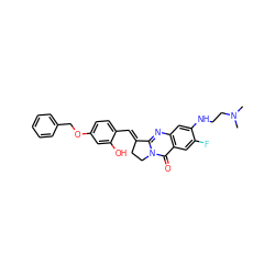 CN(C)CCNc1cc2nc3n(c(=O)c2cc1F)CC/C3=C\c1ccc(OCc2ccccc2)cc1O ZINC001772618427