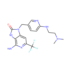 CN(C)CCNc1ccc(Cn2c(=O)[nH]c3c(N)nc(C(F)(F)F)cc32)cn1 ZINC000072125082