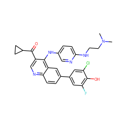 CN(C)CCNc1ccc(Nc2c(C(=O)C3CC3)cnc3ccc(-c4cc(F)c(O)c(Cl)c4)cc23)cn1 ZINC000114034125