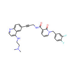 CN(C)CCNc1ccnc2ccc(C#CCNC(=O)c3cccn(Cc4ccc(F)c(F)c4)c3=O)cc12 ZINC000096176224