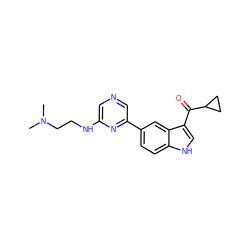 CN(C)CCNc1cncc(-c2ccc3[nH]cc(C(=O)C4CC4)c3c2)n1 ZINC000169348297