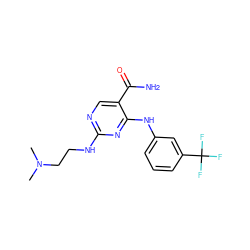 CN(C)CCNc1ncc(C(N)=O)c(Nc2cccc(C(F)(F)F)c2)n1 ZINC000040896855