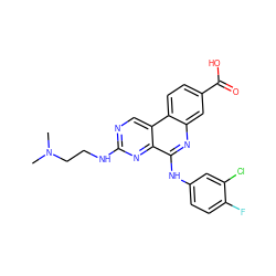 CN(C)CCNc1ncc2c(n1)c(Nc1ccc(F)c(Cl)c1)nc1cc(C(=O)O)ccc12 ZINC000140064521