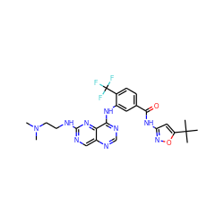 CN(C)CCNc1ncc2ncnc(Nc3cc(C(=O)Nc4cc(C(C)(C)C)on4)ccc3C(F)(F)F)c2n1 ZINC000148082957