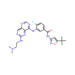 CN(C)CCNc1ncc2ncnc(Nc3cc(C(=O)Nc4cc(C(C)(C)C)on4)ccc3F)c2n1 ZINC000148093166